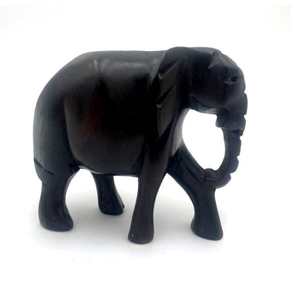 Hand-Carved African Ebony Wood Elephant Figurine 4”x4” - Picture 1 of 6